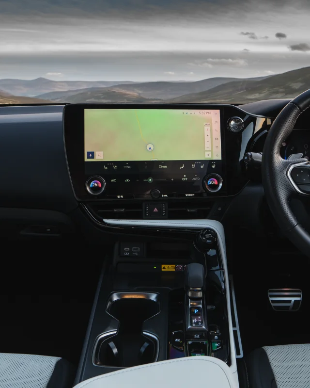 Lexus interior overlooking a mountain landscape